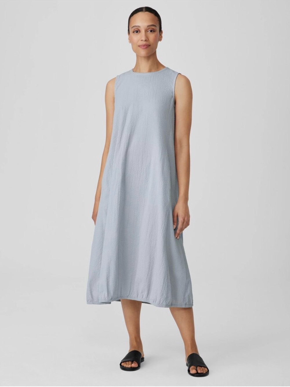 Eileen Fisher Organic Cotton Ripple Lantern Dress Sleeveless Midi Purple NEW